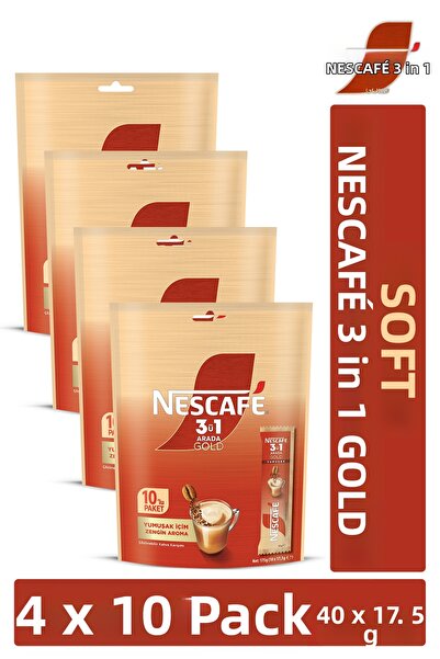 Nescafe نسكافيه 3 في 1 جولد سوفت، عبوة متعددة تحتوي على 10 قطع (4 قطع)