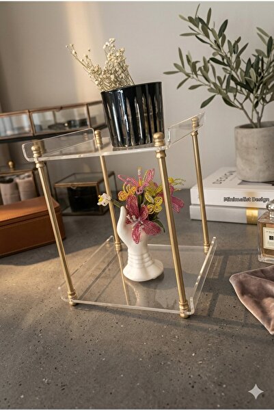 CHANCE GİFT 2-Layer Plexy Organizer Mat Gold Color Decorative Desktop Organizer