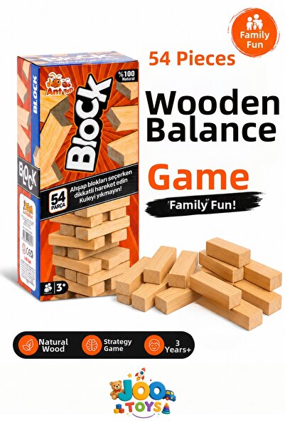ANT TOYS 54 Piece Wooden Jenga Educational Strategy and Balance Game