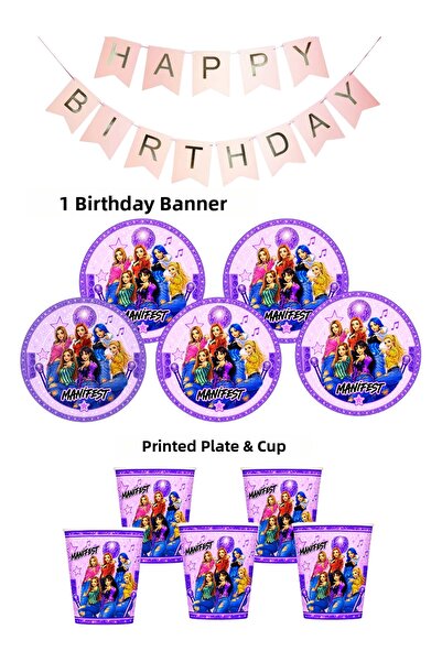 HAPPYLOOPPARTY Set de aniversare Manifest Manifest pentru fete, cu farfurie, ...