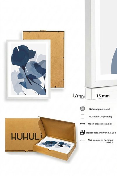 huhuli White Wooden Framed Minimalist 3-Piece Painting Huhu207 - Triple Painting Set White Frame