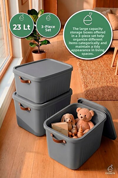 EVONİTA Decorative Storage Box 3-Piece Organizer with Lid Bathroom Kitchen Or...