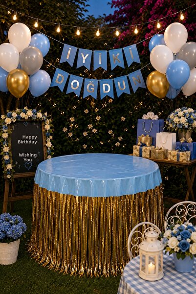 HAPPYLOOPPARTY Blue Gold Garden Birthday Decoration Set with 20 Balloons, Hap...