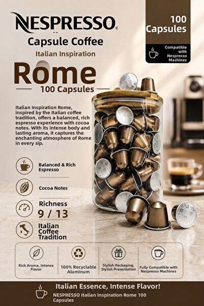 Nespresso كبسولات قهوة روما 100 كبسولة + علبة هدية