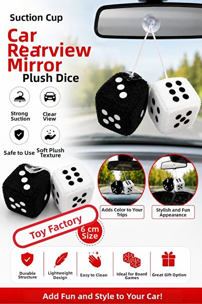 Wibo Plush Backgammon Game Dice with Suction Cup Rear View Mirror Ornament Bl...