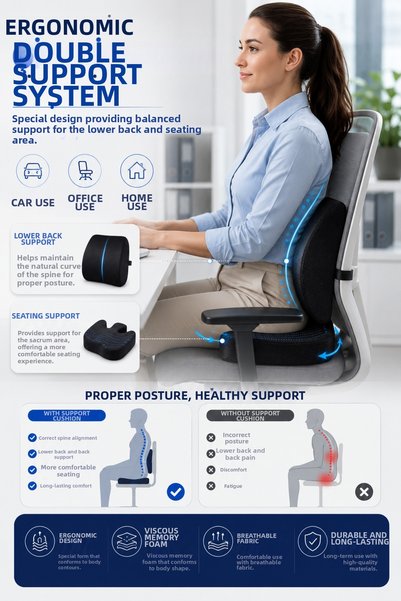 ANVA MED Visco Orthopedic Lumbar Support Cushion and Coccyx Seat Cushion Set |   Ergonomic Cushion Set Suitable for Car, Office, and Home Use