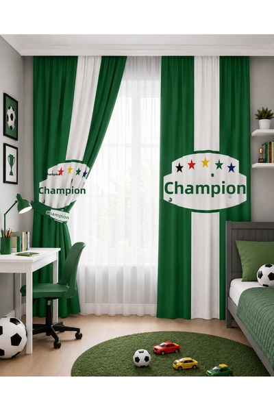 Bebişim Halı Green and White Fan Children's Room Double Winged Background Cur...