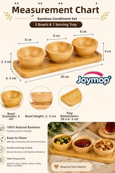 JOYMOP 3-Piece Bamboo Sauce Bowl Set with Wooden Stand, Jam Bowl, Snack Bowl, Breakfast Serving Set