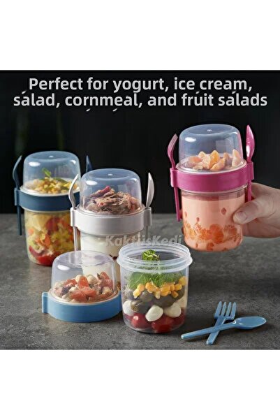 AKN Set of 3 Prepare and Go Fruit Yogurt Containers with Forks and Spoons - F...