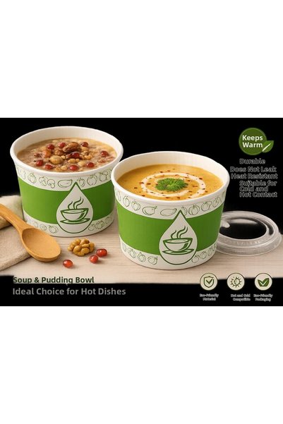 Generic Brand 16 oz Cardboard Soup-Ashura Bowl with Transparent Lid 75 Pieces