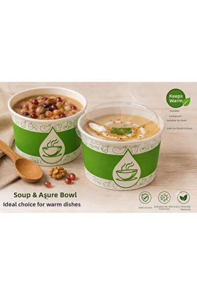 ÇELİKER 16 oz Cardboard Soup-Ashura Bowl with Transparent Lid 100 Pieces