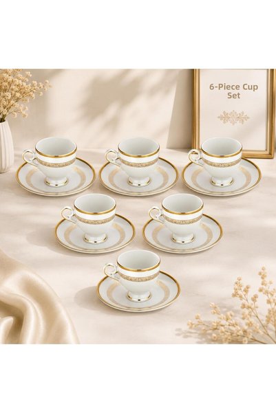 NOVVO Turkish Coffee Cup Set for 6 People – Gold Sultan Pattern