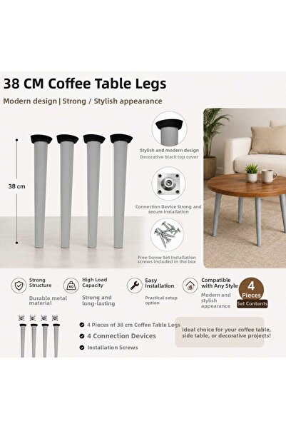 ema Picior de masă de cafea de 38 cm, alb
