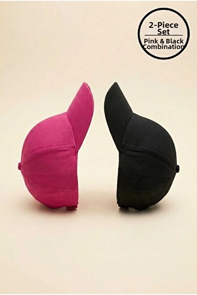 PORİENTO Pink - Black Premium Quality Set of 2 Unisex Micro Fabric Hats - Adj...