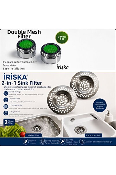 irişka Faucet Tip External Thread 2 Pcs + Sink Strainer 2 Pcs Set