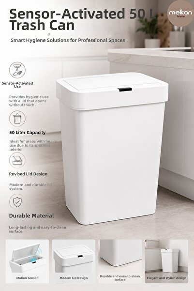 Melkan Home Coș de gunoi cu senzor de 50 litri – Coș de gunoi inteligent cu c...