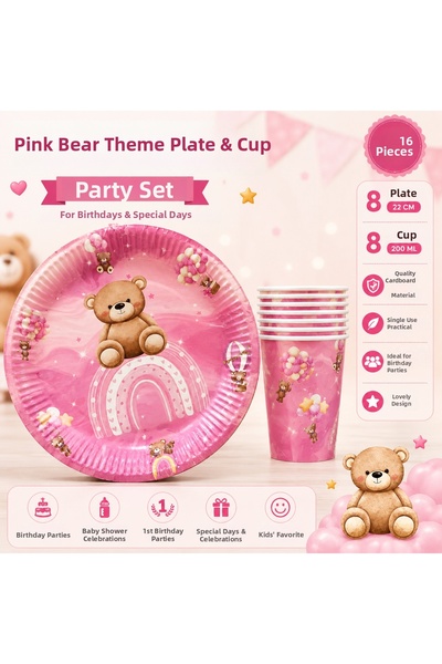 Ege Pastacılık Children's Birthday Party Set Themed Paper Plate and Cup Set