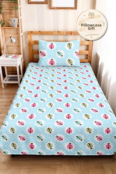 Evimde Bambaşka Blue Ladybug Girl's Pique Set - Pastel Pink Mint Baby Room Be...