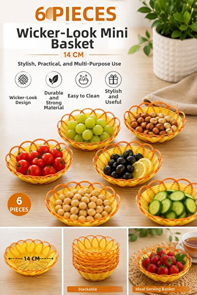 Evsun Home Collection 6 Pieces Wicker-Like Mini Baskets 14cm
