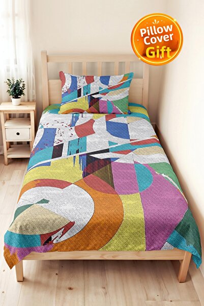Evimde Bambaşka Geometric Colorful Youth Room Single Pique Set - Abstract Tur...