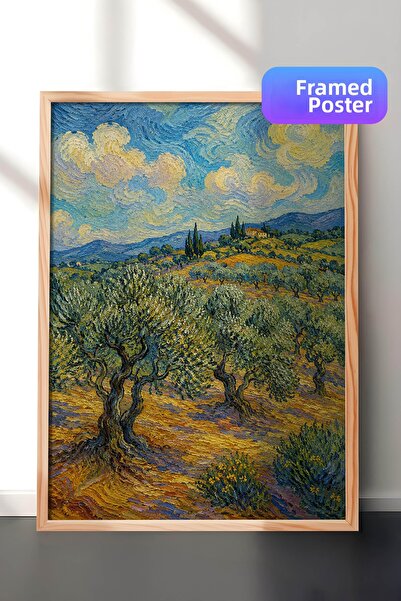 Zestia Pictură murală inspirată de Van Gogh, peisaj cu măslini, efect de pict...