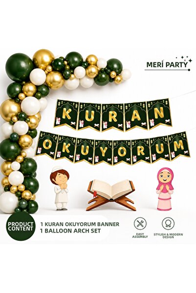 MERİ PARTİ I Am Reading the Quran Balloon Chain Set 50 Pieces Banner First Qu...