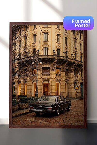 Postifull Classic Car and Building Poster, Brown Framed Poster, Old Money Ser...