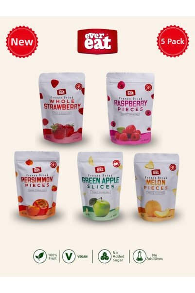 EverEat Freeze Dry Fruit Chips Set of 5 Strawberry Raspberry Date Apple Melon...
