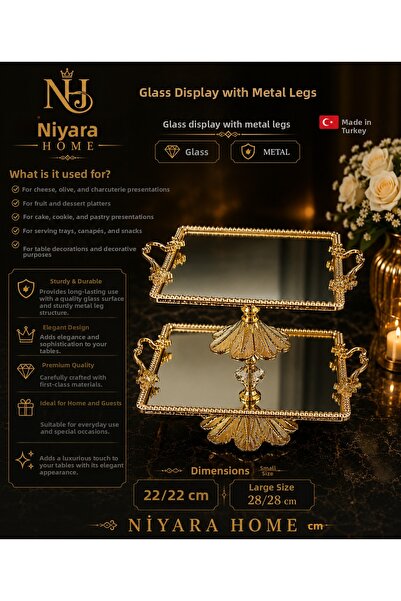 Niyara home Set of 2 Glass Presentation Stands with Metal Legs Glass Presenta...