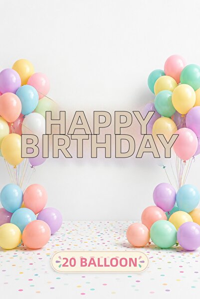 BALON DİYARI 20 Macaron Balloons Special Cut Happy Birthday Banner Good Quali...