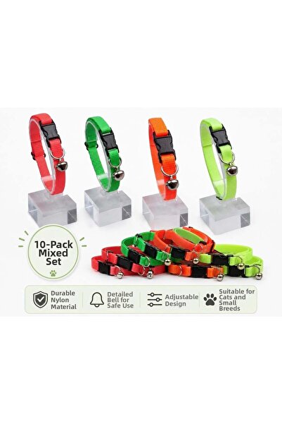 Pet Tag Art Wholesale 10 Pcs Mixed Neon Colors Adjustable Cat Collar with Bel...