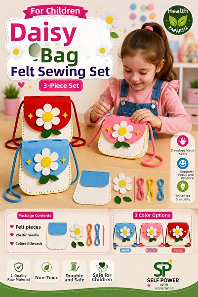 Self Power 3-Piece Educational Felt Sewing Bag Set – DIY Bag Making Kit for C...