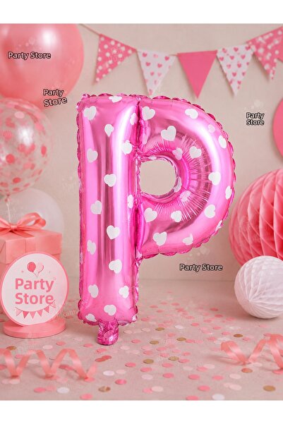 Parti Dükkanı 16 Inch 36 cm Polka Dot Pink Letter P Foil Balloon Birthday Nam...