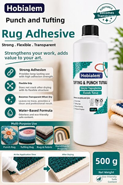 Hobialem Punch and Tufting Carpet Glue 500 Gr Transparent Strong Flexible Pun...