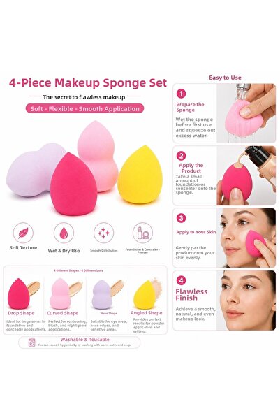 3B Trend 4-Piece Makeup Sponge Set Foundation Sponge Liquid Foundation Concealer Powder Application Sponge