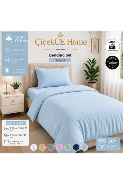 Çiçekce Home evinize renk katar طقم غطاء لحاف مفرد مصنوع من قماش قطني 100%
