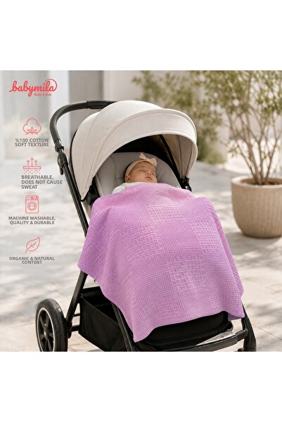 MİLABABY 100% Cotton Waffle Baby Blanket 115X130 cm Multi-Purpose Baby Blanke...