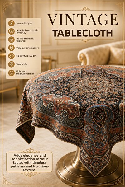 ARTAN GALLERY Vintage Tablecloth 100X100 cm Double Layered Edge Stitched Wash...