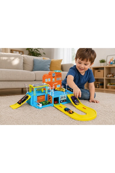 JRK Metal Car Parking Garage Set – City Race Track |   Children's Toy with Ra...