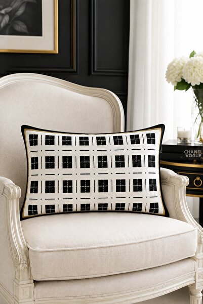 HOMESSA Modern Black Square Patterned 2-Piece Throw Pillow Cover 35X55 cm