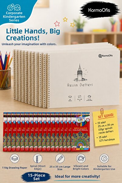 KarmaOfis Kurumsal Anaokul Picture Notebook and 12-Piece Dry Paint Set |   15...