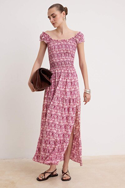 Trendyol Collection Rochie midi țesută roz-multicoloră TWOSS26EL00915