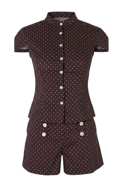 Trendyol Collection Plum Polka Dot Shirt Mini Shorts Thin Woven Bottom&Top Bo...