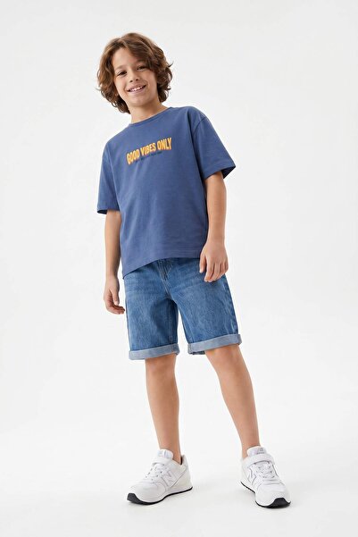 TRENDYOLKIDS تي شيرت أزرق سادة محبوك للأولاد TKDSS26TS00088