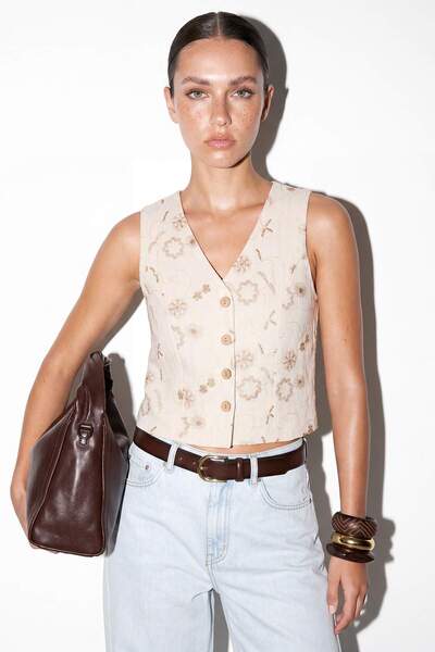 Drop by TrendyolMilla Kamena guipure vez detaljna vesta TDRSS26YE00007