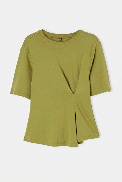 Trendyol Collection Oil Green Plain Regular Crew Neck Standard Sleeve Short R...