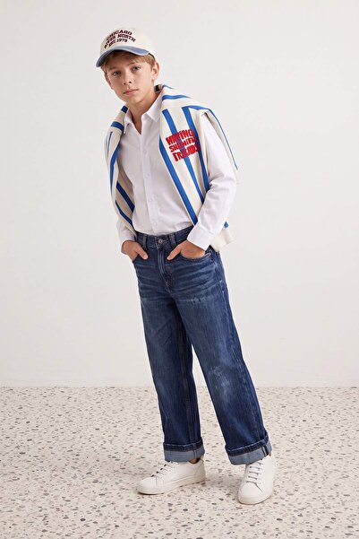 TRENDYOLKIDS White Boy's Long Sleeve Shirt Tkdaw27Go00003