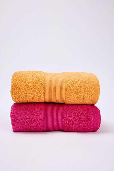 TRENDYOLMİLLA HOME 100% Cotton 2-Piece Orange-Pink Face Towel Set 50X80Cm