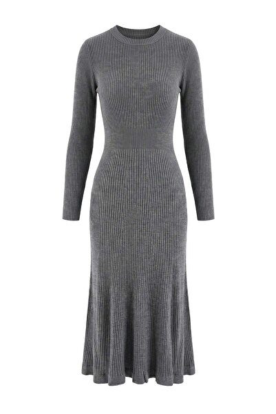 Trendyol Collection Anthracite Midi Knitwear Crew Neck Dress Twoaw21El0422