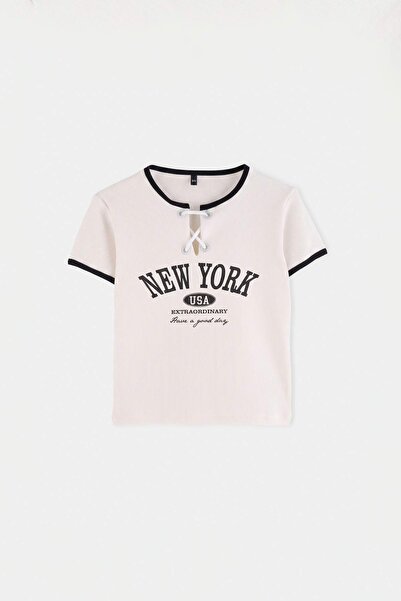 TRENDYOLKIDS Ecru Plain Knitted T-Shirt Tkdss26Ts00104